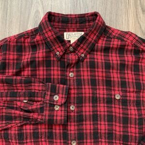 Duluth Trading Mens Large Red‎ Black Buffalo Plaid Flannel Button Down Outdoor